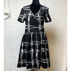 Finn & Clover Dress Black & White Plaid Faux Wrap Waffle Medium Made in USA VTG